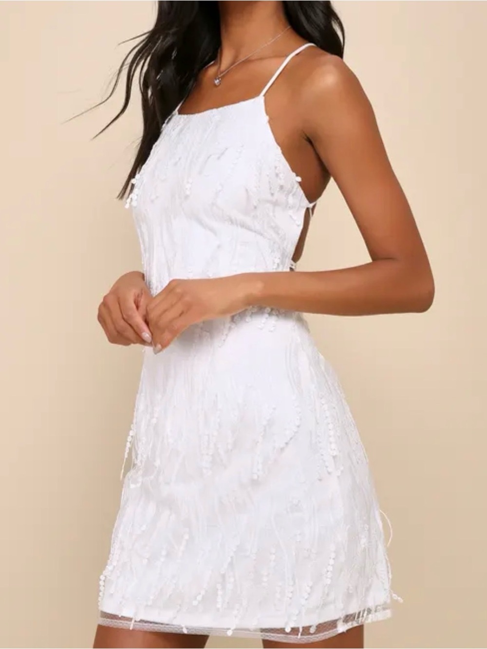 Lulus While Fringe Lace-Up Mini Dress